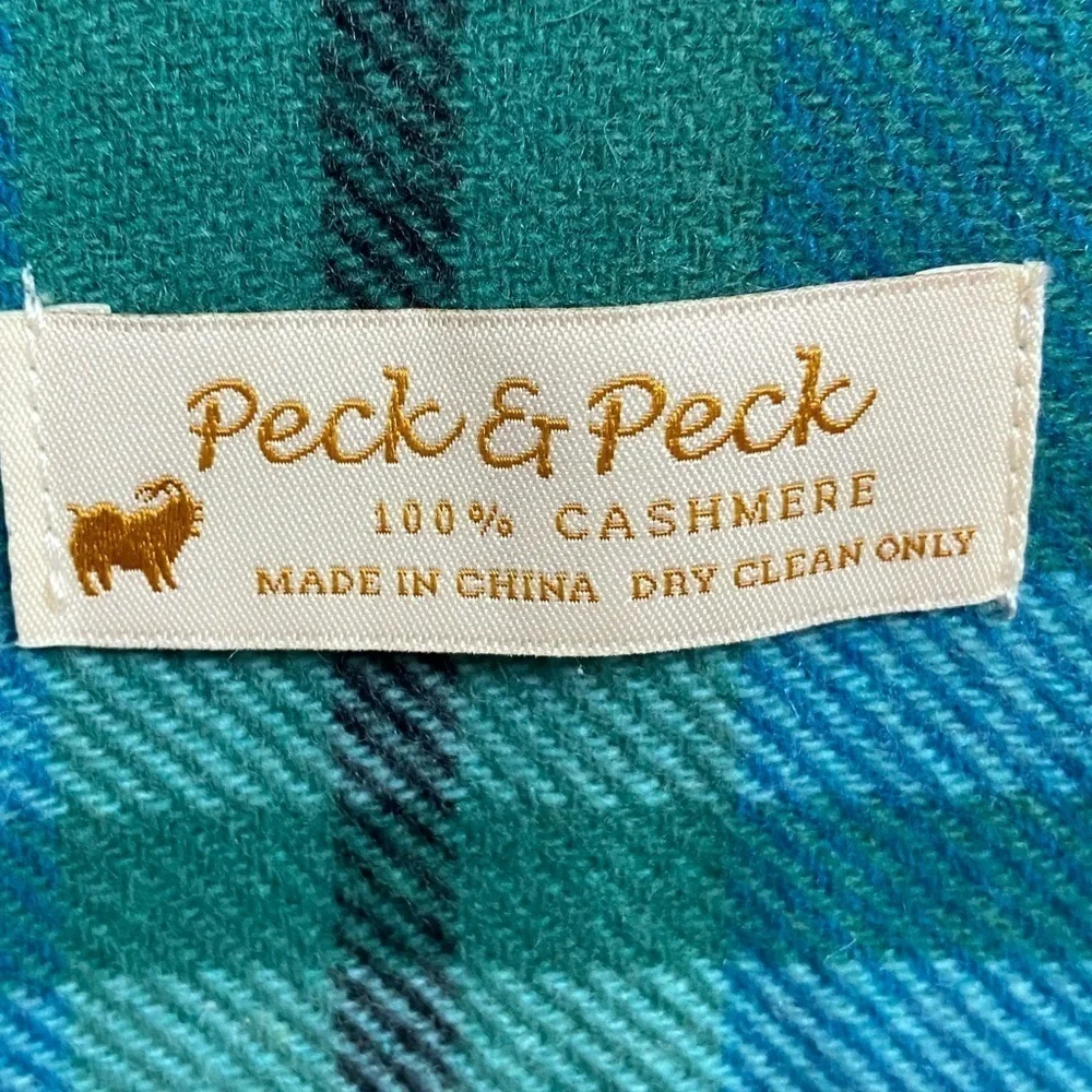 Peck & Peck 100% Cashmere Fringe Blue Scarf 65X10